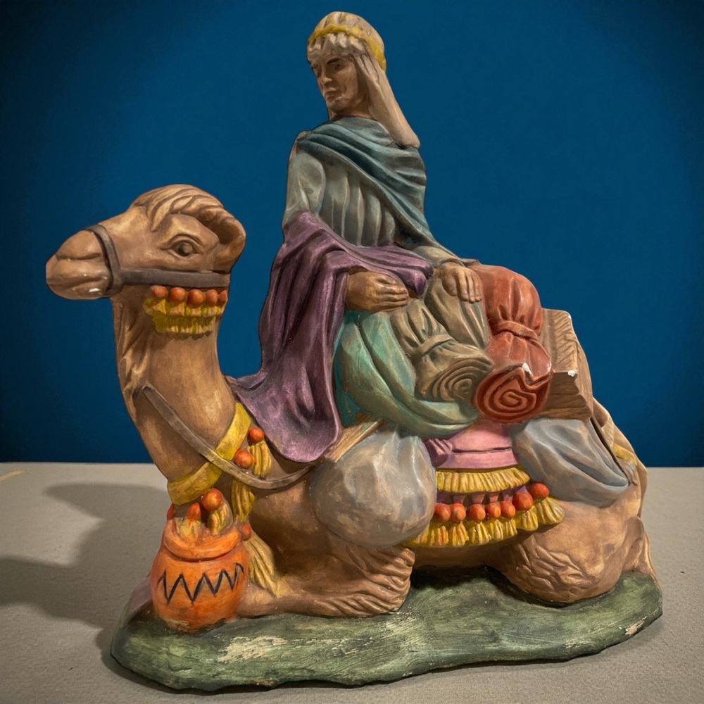Vintage Hand-Painted Wise Man on Camel Figurine – Nativity Scene Decor – Large